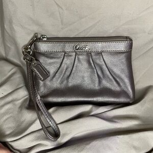 Coach Metallic Silver Leather Wristlet